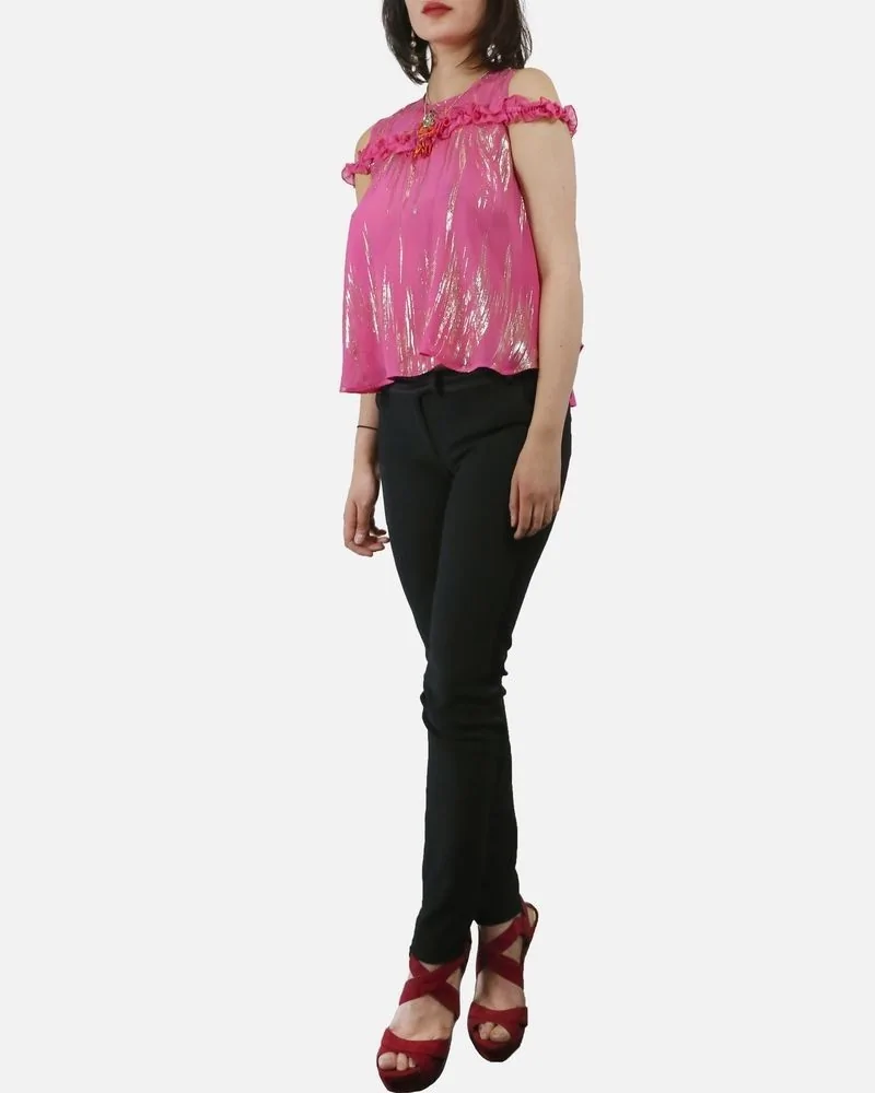 Blouse en soie lamé rose Space Simona Corsellini 