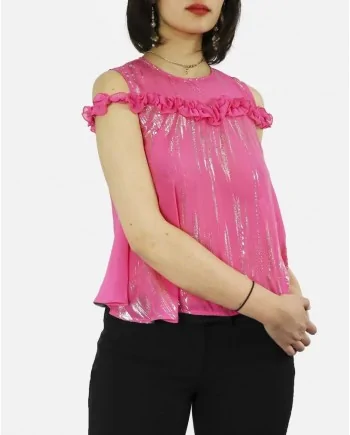 Blouse en soie lamé rose Space Simona Corsellini 