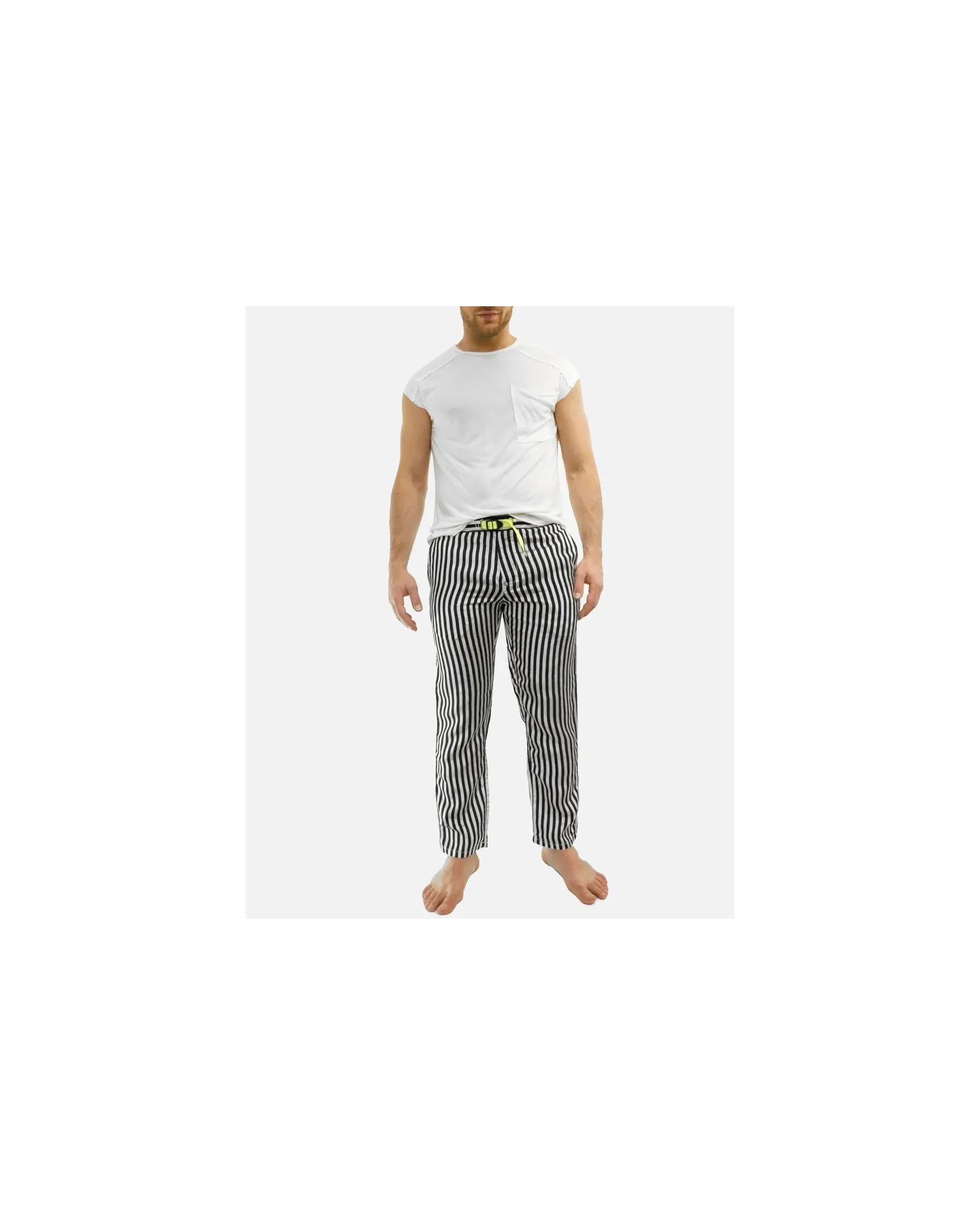 Pantalon chino en satin de coton blanc rayé noir White Sand 