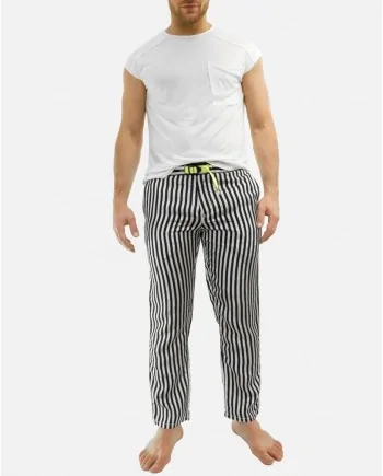 Pantalon chino en satin de coton blanc rayé noir White Sand 