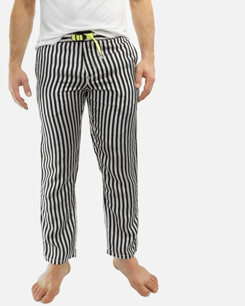 Pantalon chino en satin de coton blanc rayé noir White Sand 