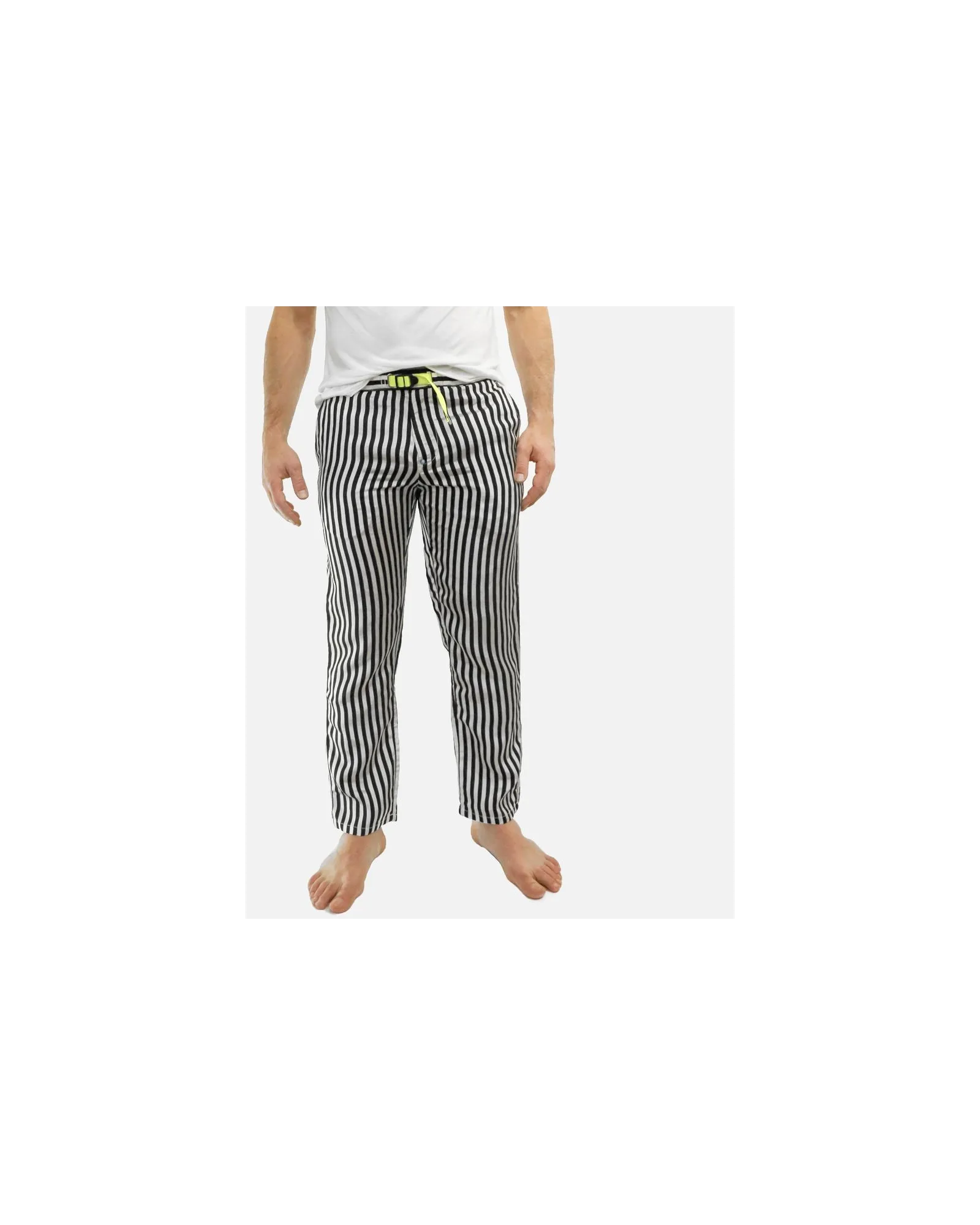 Pantalon chino en satin de coton blanc rayé noir White Sand 