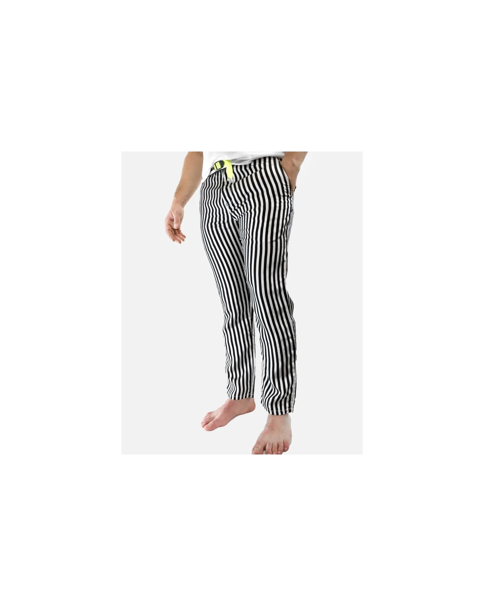 Pantalon chino en satin de coton blanc rayé noir White Sand 