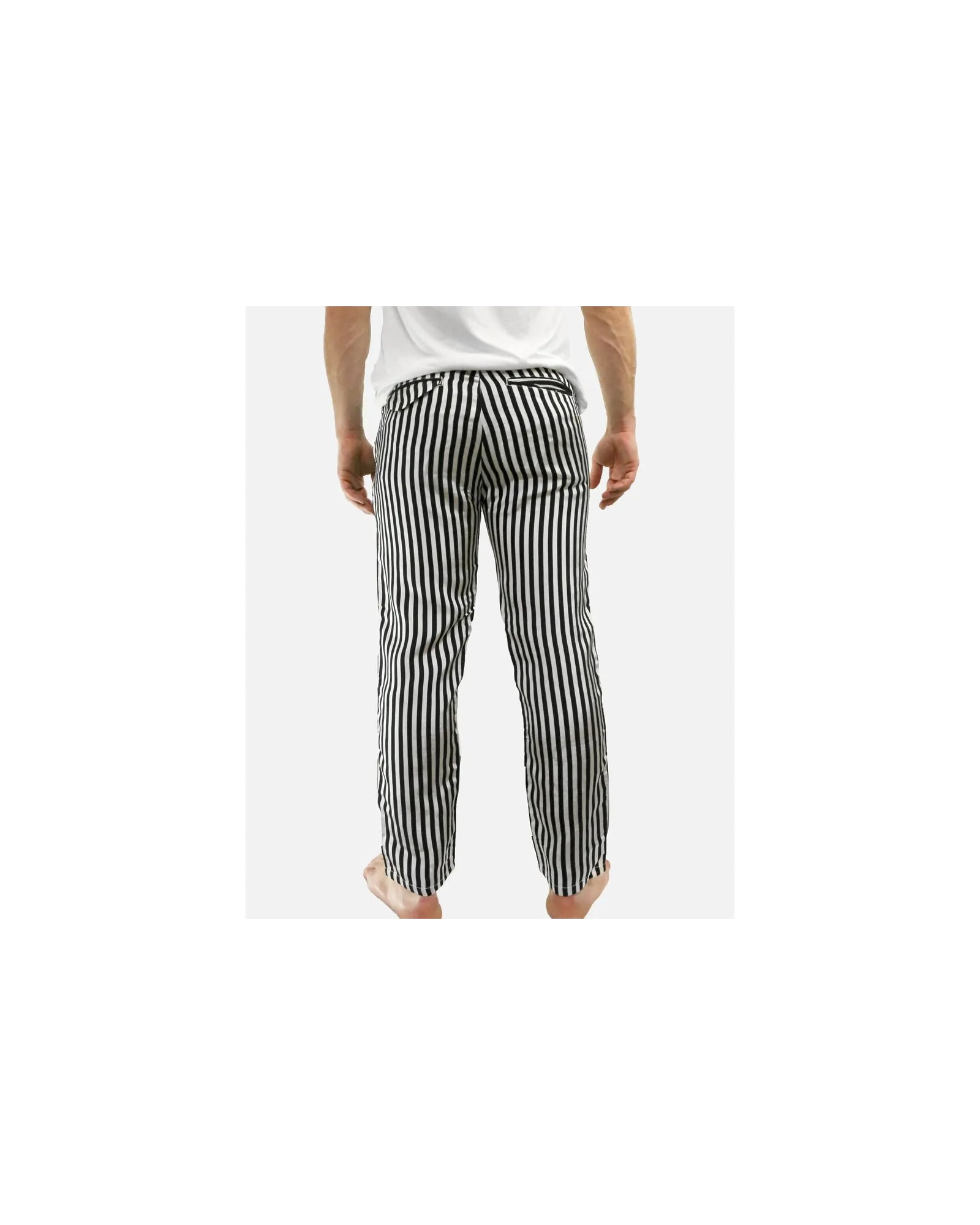 Pantalon chino en satin de coton blanc rayé noir White Sand 