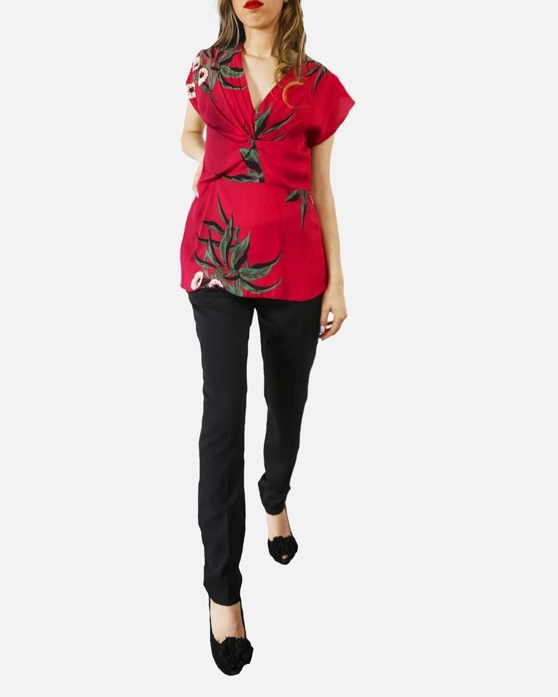 Top en crêpe rouge à imprimé floral Marni 