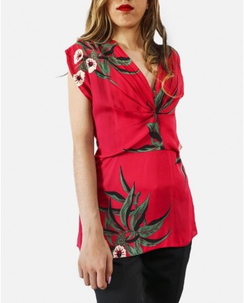 Top en crêpe rouge à imprimé floral Marni 