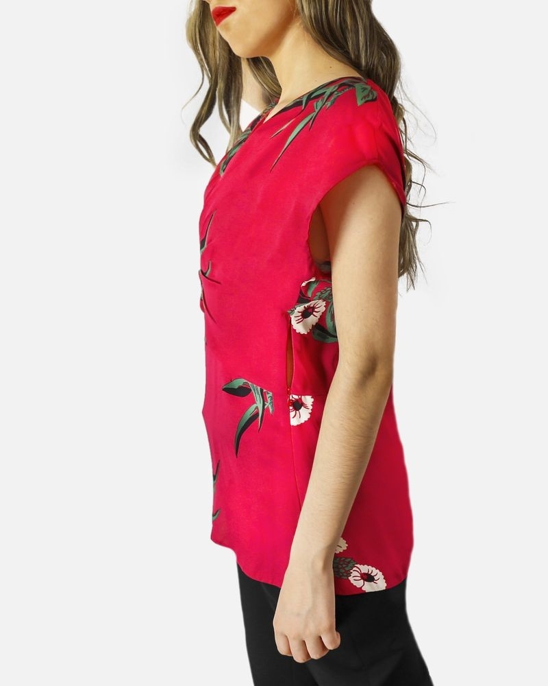 Top en crêpe rouge à imprimé floral Marni 