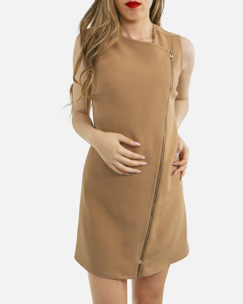 Robe tailleur en crêpe camel à zip Elisabetta Franchi 