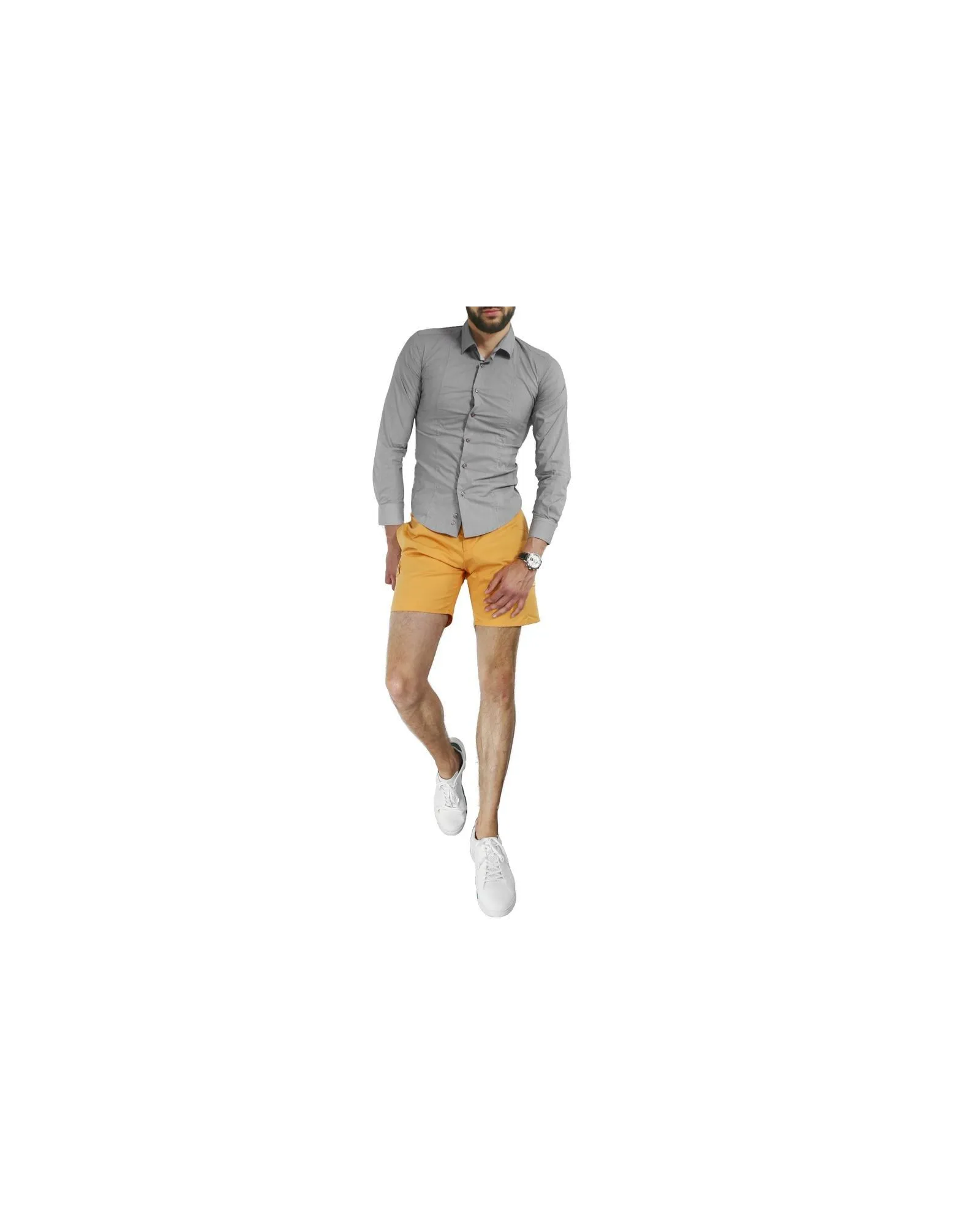 Chemise en coton gris à fines rayures Chrom 