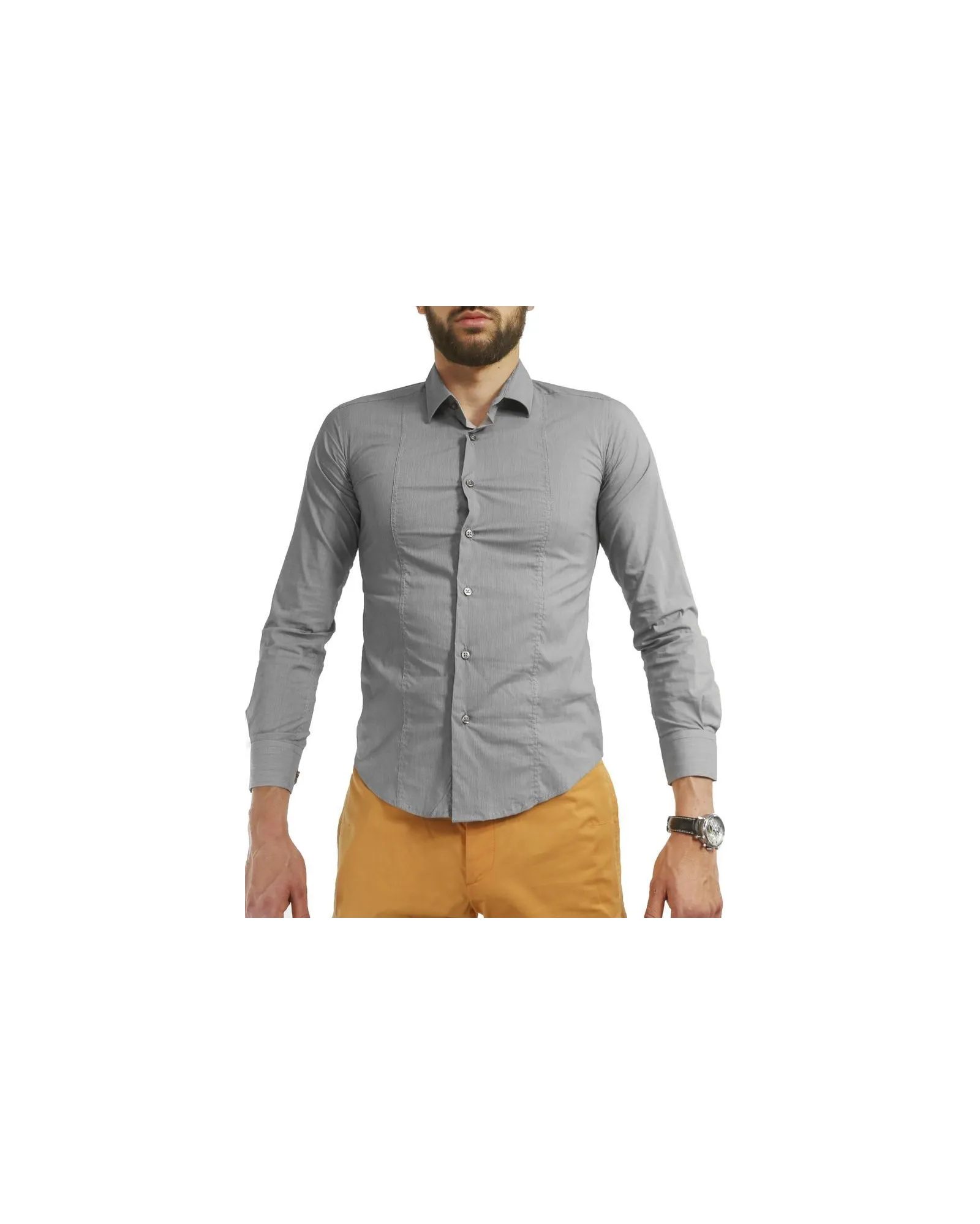 Chemise en coton gris à fines rayures Chrom 