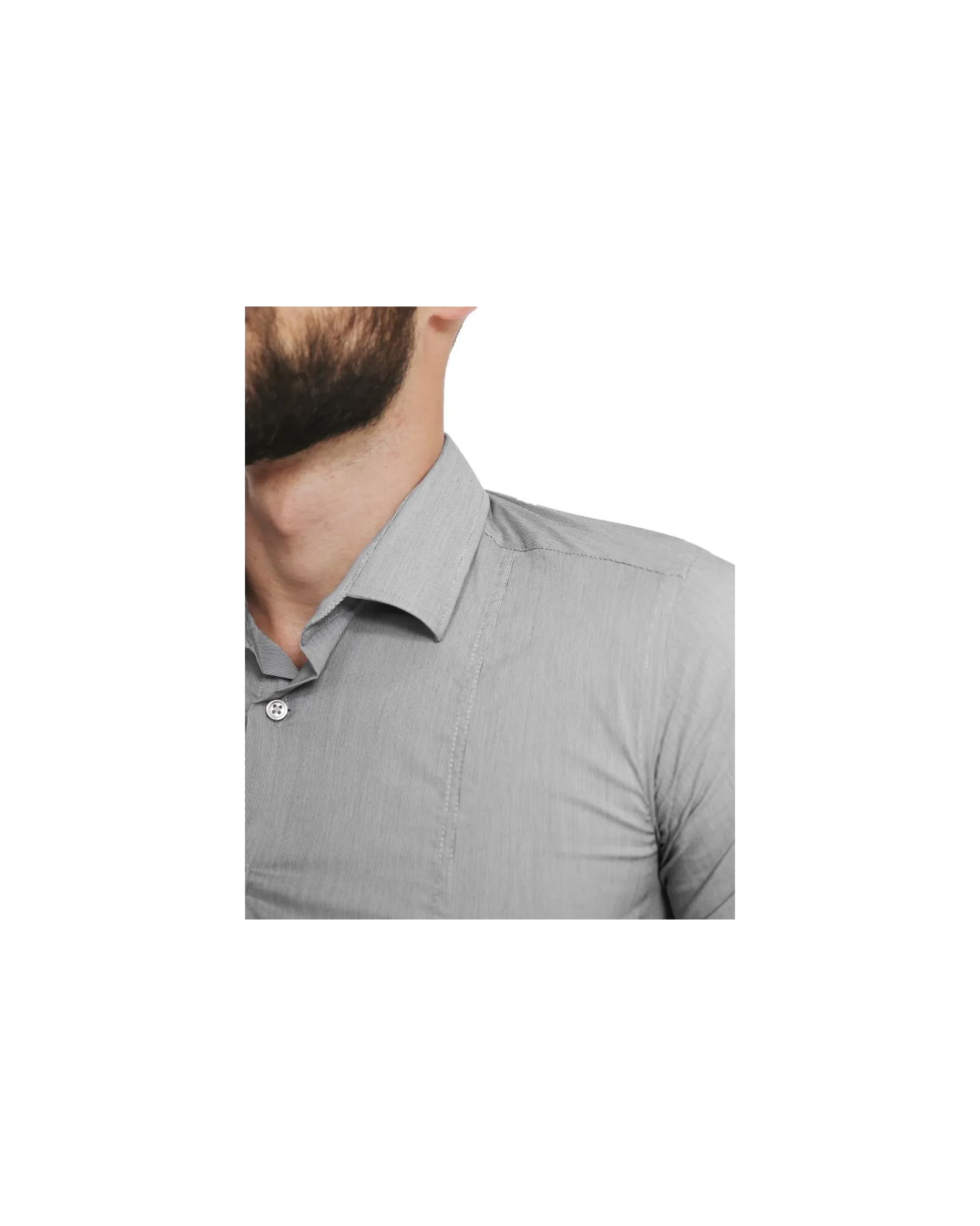 Chemise en coton gris à fines rayures Chrom 