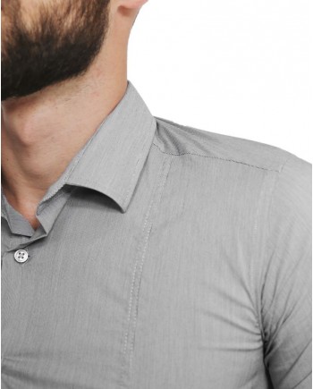 Chemise en coton gris à fines rayures Chrom 