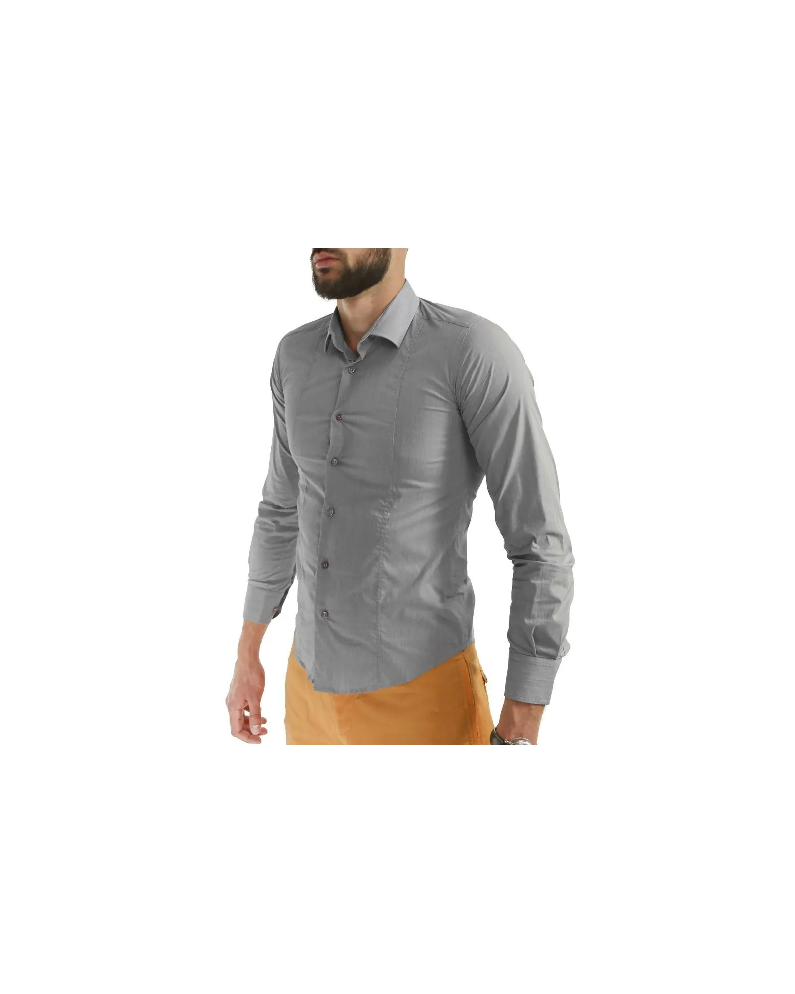 Chemise en coton gris à fines rayures Chrom 