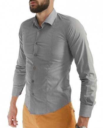 Chemise en coton gris à fines rayures Chrom 