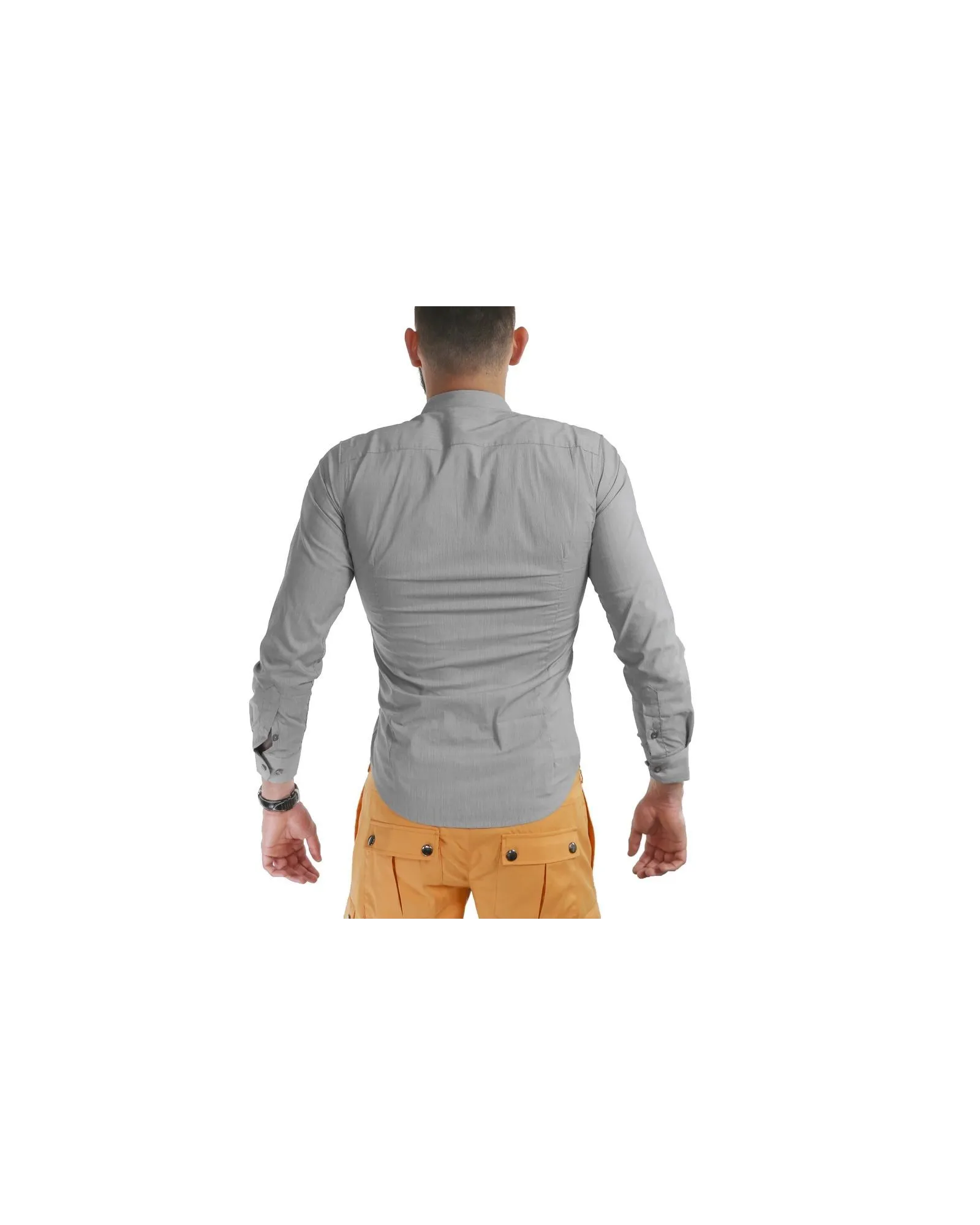 Chemise en coton gris à fines rayures Chrom 