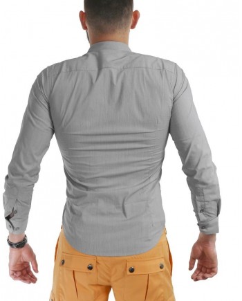 Chemise en coton gris à fines rayures Chrom 