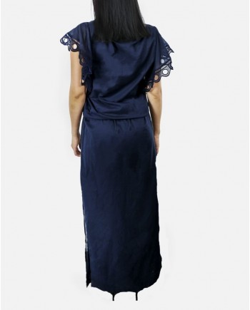 Robe empire bleue en guipure Ki 