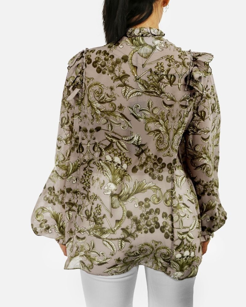 Blouse à col lavallière rose imprimé baroque John Richmond 