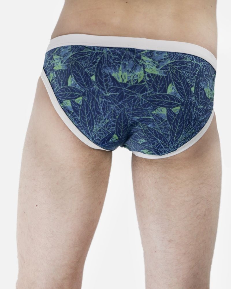 Slip de bain bleu à imprimé floral vert Guess 