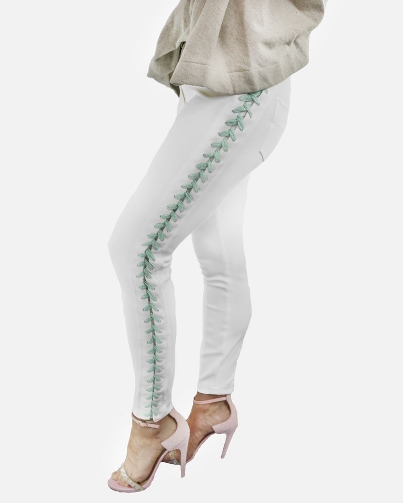 Pantalon en crêpes blanc à laçage Elisabetta Franchi 