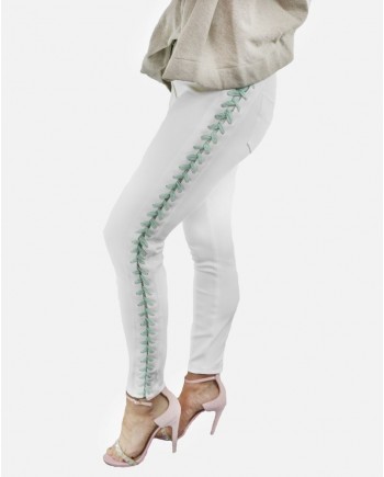 Pantalon en crêpes blanc à laçage Elisabetta Franchi 