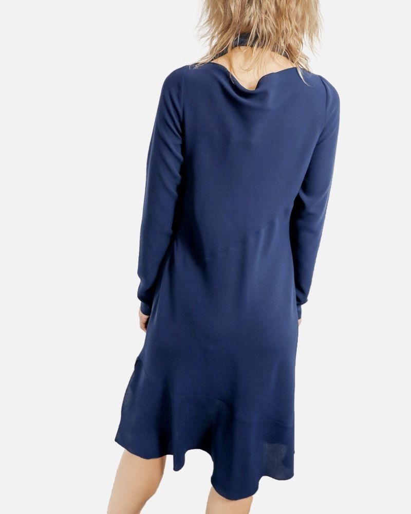 Robe en crêpe bleu à lavallière John Galliano 