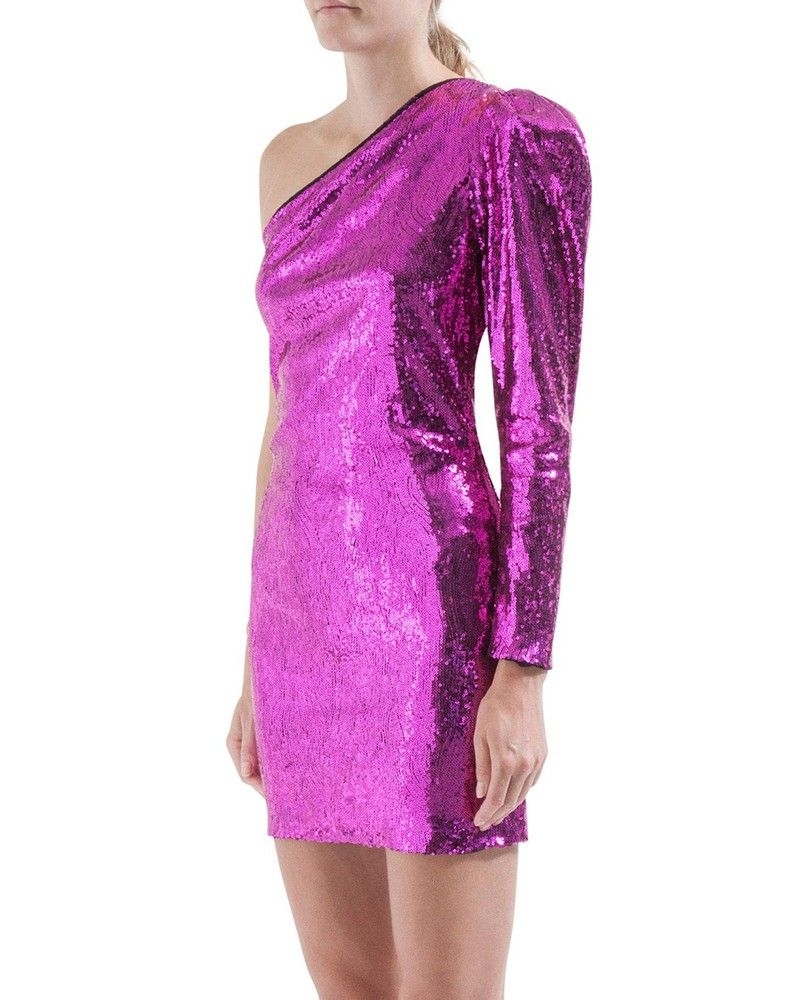 Robe asymétrique à sequins rose 