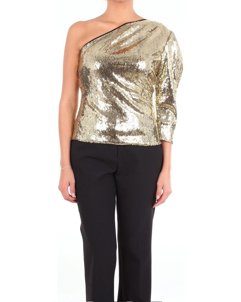 Top asymétrique à sequins dorés 