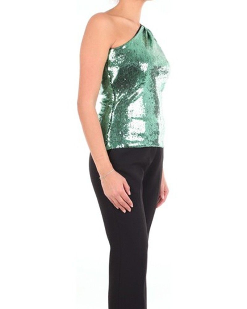 Top asymétrique à sequins vert 