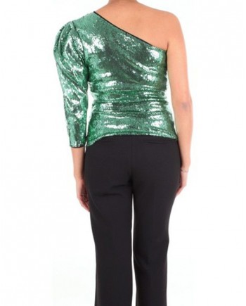 Top asymétrique à sequins vert 