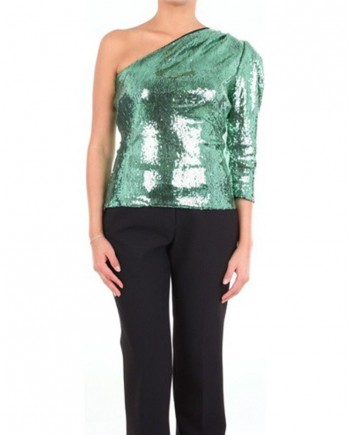 Top asymétrique à sequins vert 