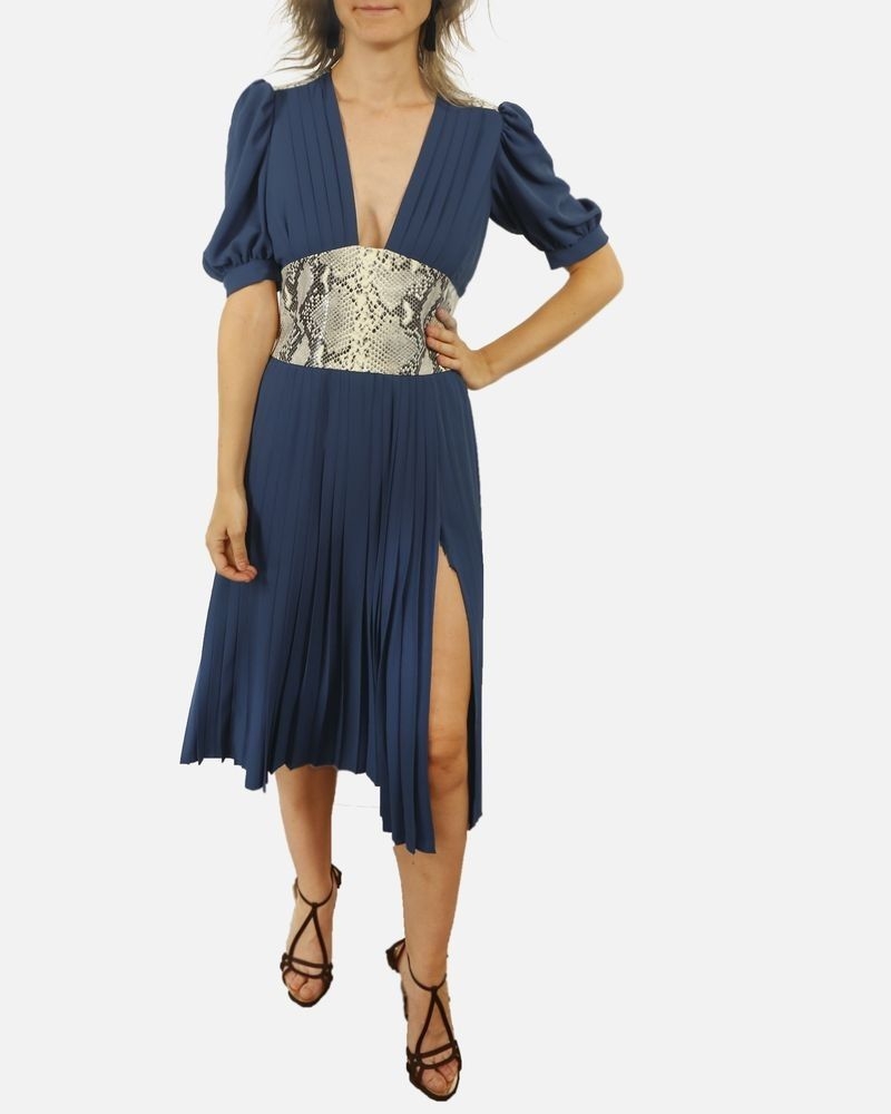 Robe plissée bleu à détail python Michael Kors 