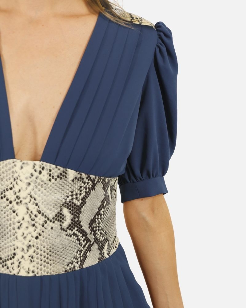 Robe plissée bleu à détail python Michael Kors 