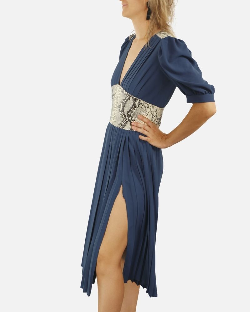 Robe plissée bleu à détail python Michael Kors 