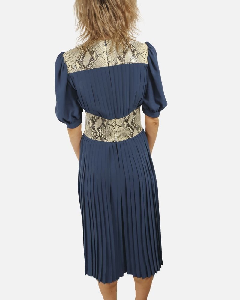 Robe plissée bleu à détail python Michael Kors 