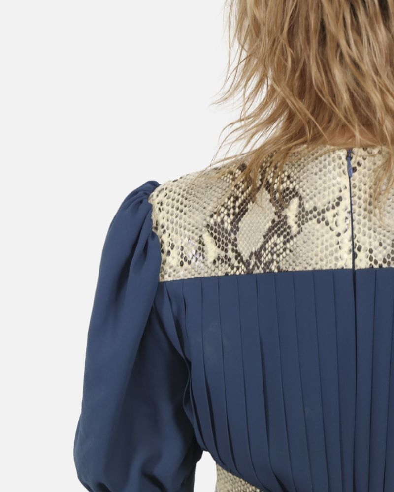 Robe plissée bleu à détail python Michael Kors 