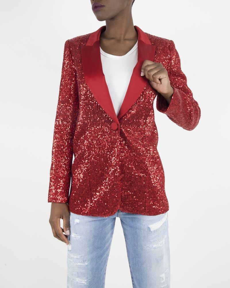 Blazer smoking à sequins rouge Space Simona Corsellini 