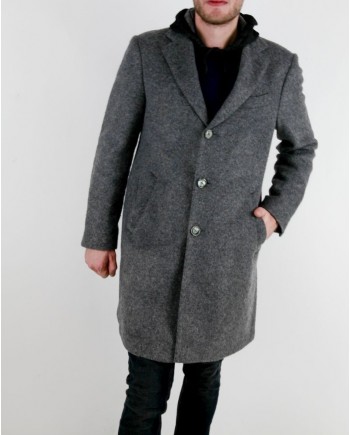 Manteau en laine bouillis gris à capuche Luca Roda 