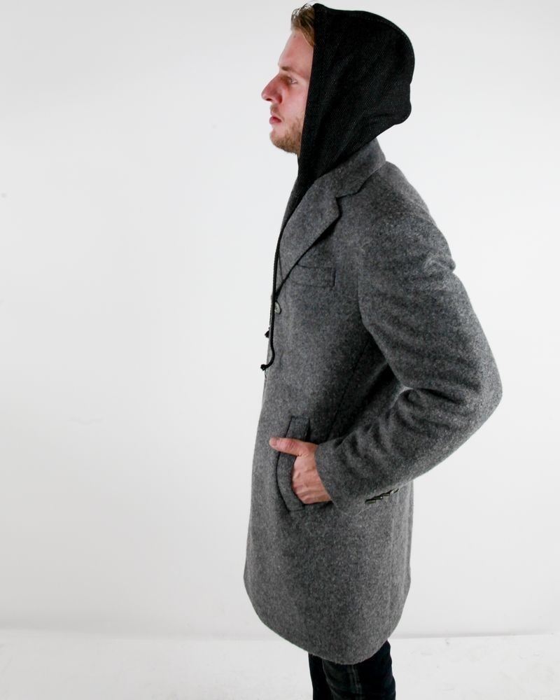 Manteau en laine bouillis gris à capuche Luca Roda 