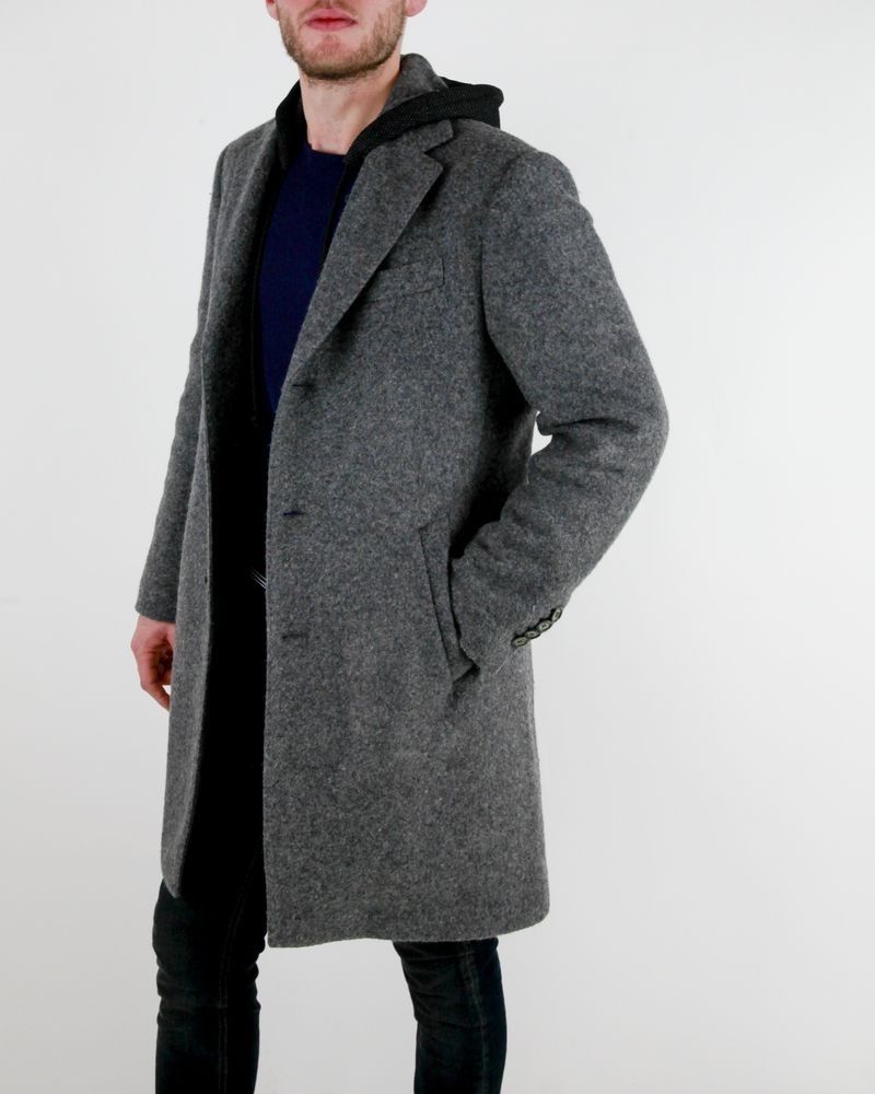 Manteau en laine bouillis gris à capuche Luca Roda 