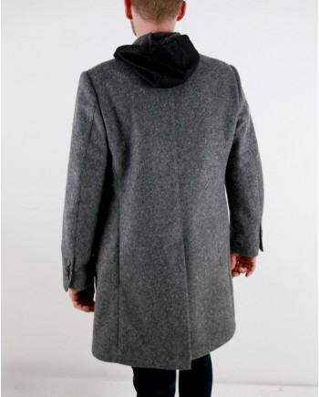 Manteau en laine bouillis gris à capuche Luca Roda 