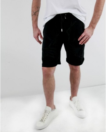 Short en coton noir à broderies fantaisies Les Hommes 