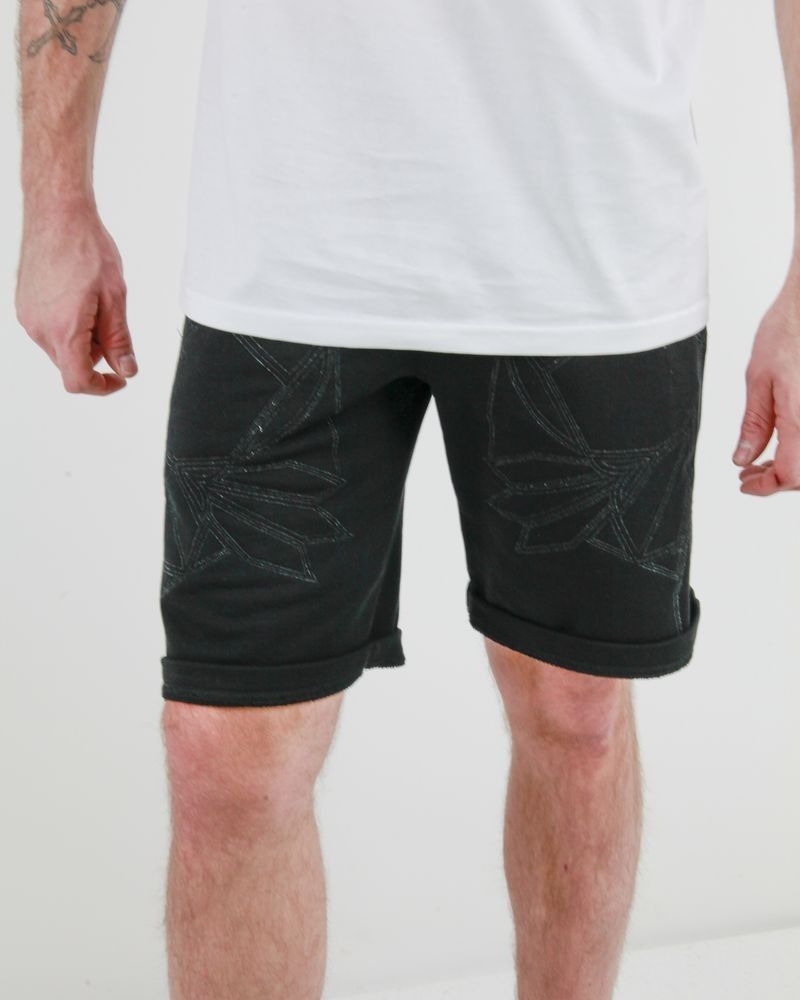 Short en coton noir à broderies fantaisies Les Hommes 