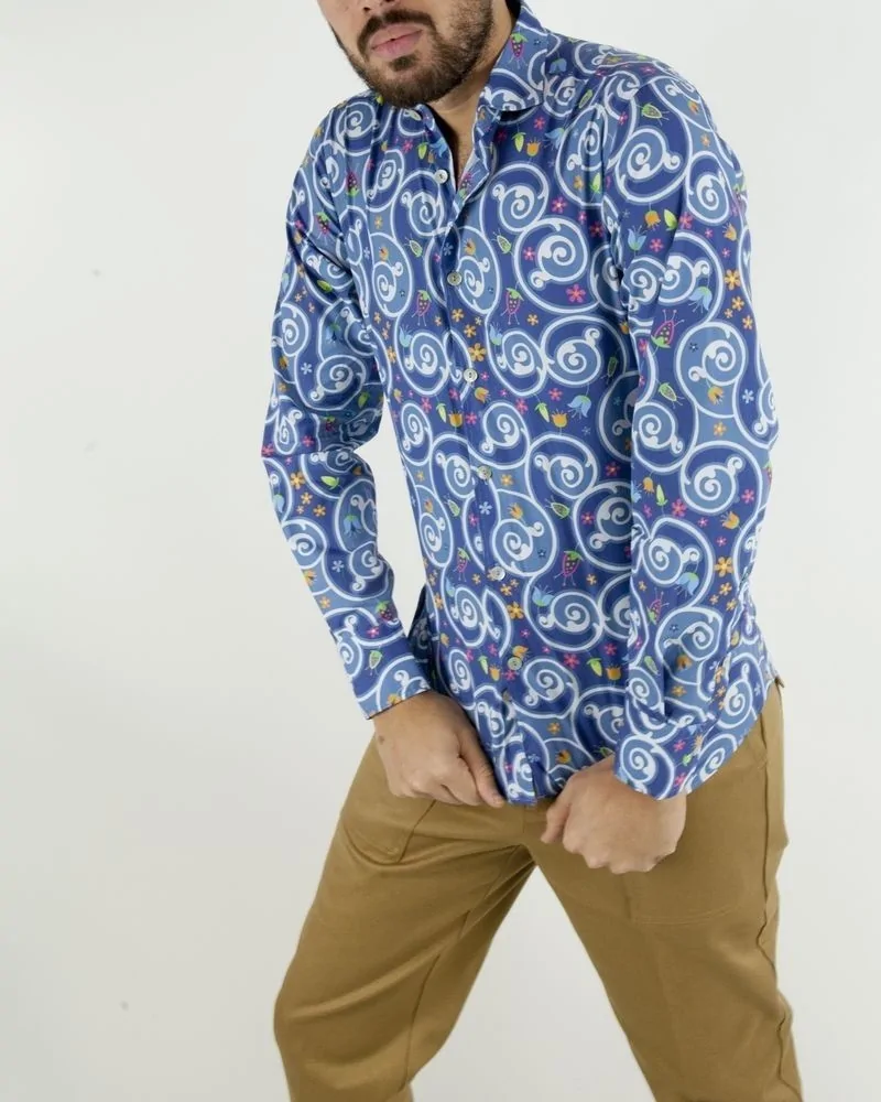 Chemise bleue à imprimé fantaisie Dickson 