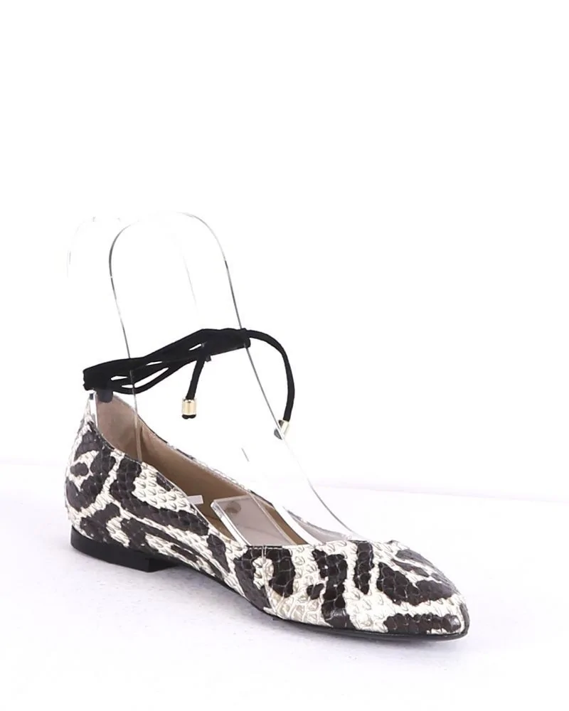 Ballerines en cuir beige pointues motif python Aperlai 