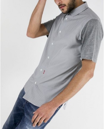 Chemise en coton gris à manche jersey gris Marchand Drapier 