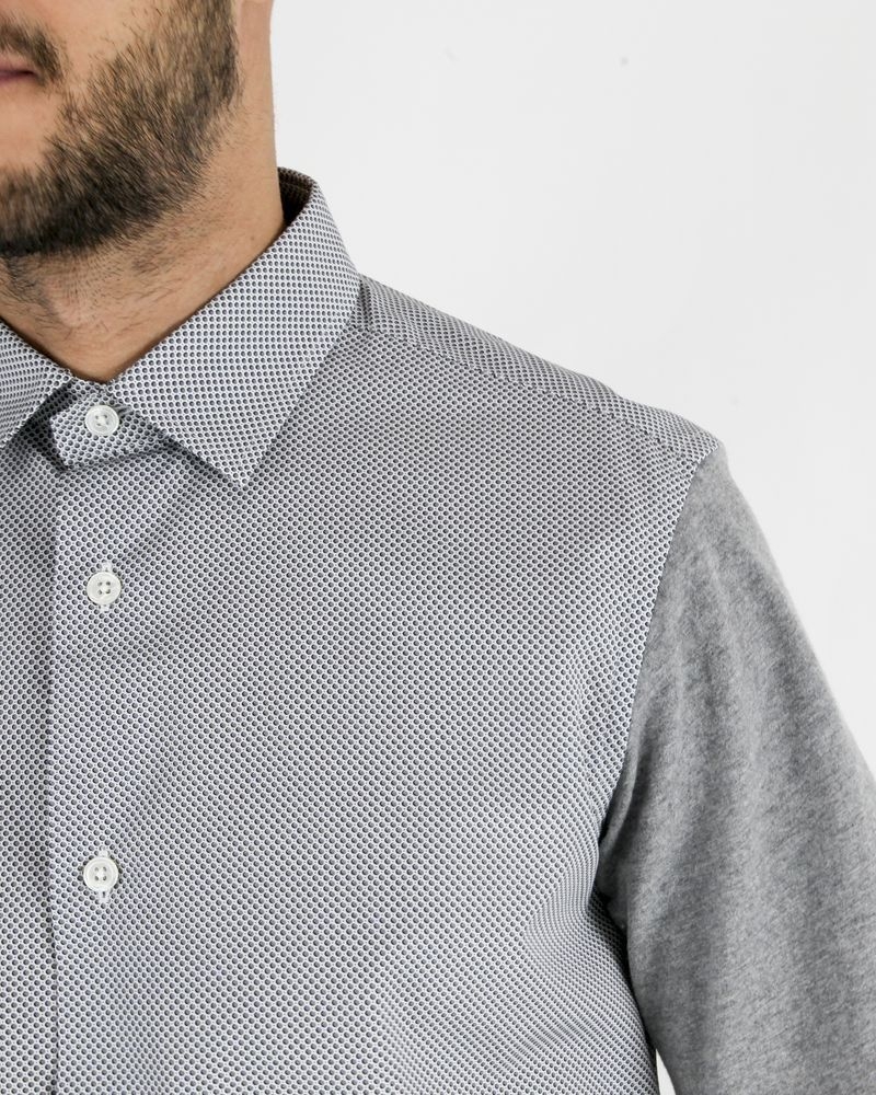 Chemise en coton gris à manche jersey gris Marchand Drapier 