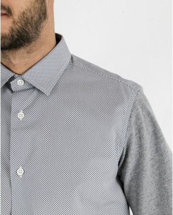 Chemise en coton gris à manche jersey gris Marchand Drapier 