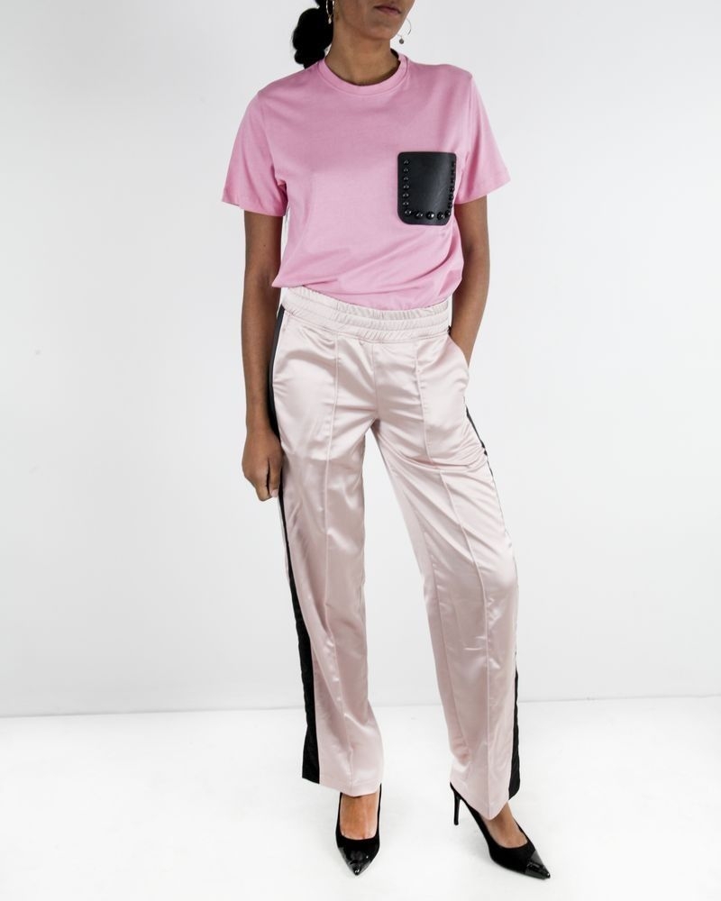 Pantalon jogging en satin rose à bandes latérales Jijil 