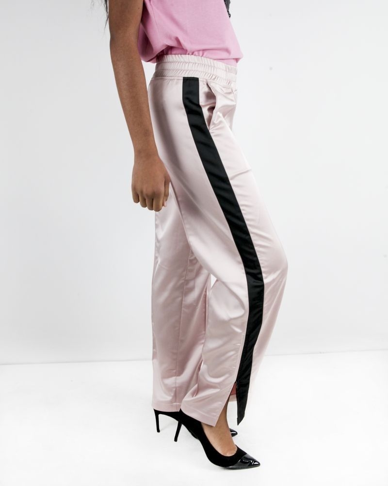 Pantalon jogging en satin rose à bandes latérales Jijil 